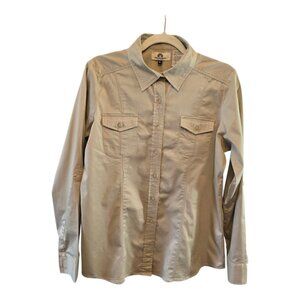 WEATHERPROOF GARMENT COMPANY WOMENS TAN LONG SLEEVE SHIRT SIZE XL BUTTON DOWN